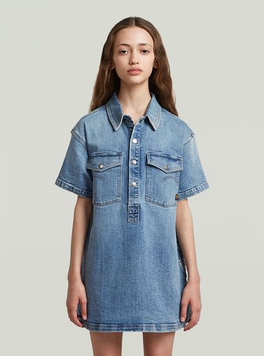 Girls Dress Shirt Collar Denim